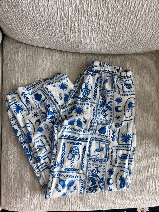 Sincerly Jules Pants - Sincerely Jules Blue and White Printed Linen Pants